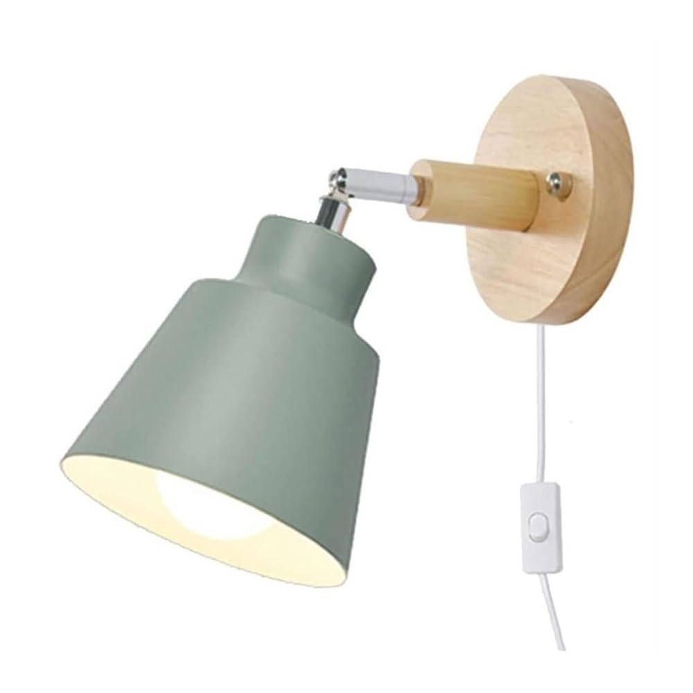 ZTKBH Nordic Minimalist Rotation Wall Lamp, Wood Metal Plug in Wall Sconces W/Switch Wall Mounted Lighting Fixture for Kids Bedroom Bedside Reading Living Room Corridor Hotel(Green)