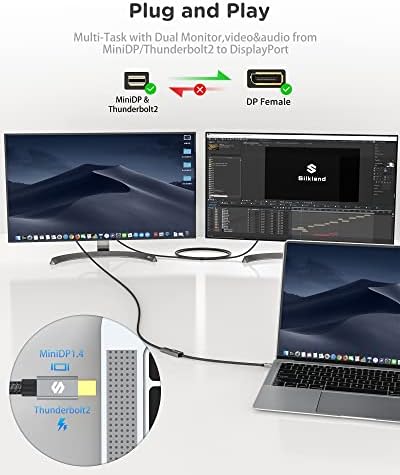 Silkland Mini Displayport to Displayport Adapter, Mini DP 1.4 to DP Adapter 8K@60Hz 4K@144Hz, Thunderbolt 2 Converter Nylon with HDR HBR3 G-Sync FreeSync, for Laptop MacBook iMac Monitor VR