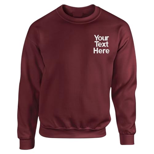 Image of Gift Hub Personalised Embroidered Your Text Classic SweatShirt, Work Wear Any Text Customised Jumper Workwear Pullover Top Classic Sweatshirt For Men & Women Jumper Maroon L
