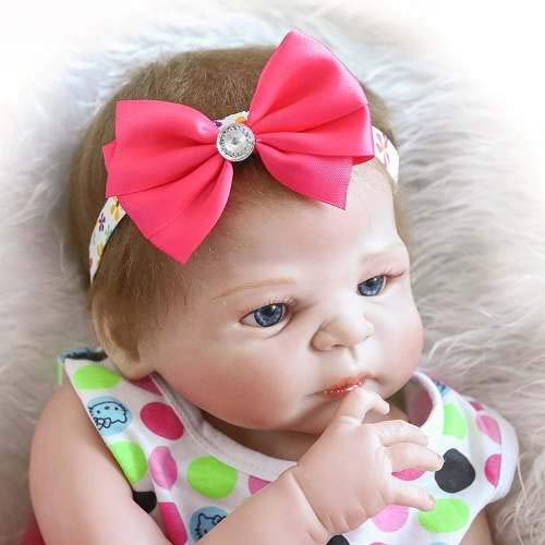 Terabithia 23 Inch Alive Silicone Vinyl Full Body Reborn Baby Girl Dolls With Red Bow Headbands #TOP3