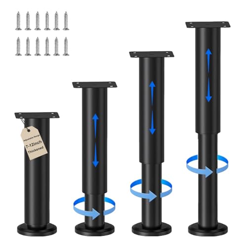 Eleechen Lot de 4 pieds de lit réglables de 18 à 31 cm, pieds de table en métal robuste pour bureau, lit, canapé, table, armoires (18 à 31 cm)