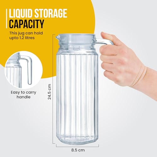 STERUN Glassy Transparent Fridge Water Fruit Juices Liquors Jug with Lid 1.1L Capacity, 1.1 L - Image 4