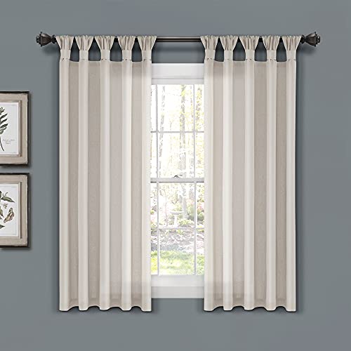 Lush Decor Burlap Knotted Tab-Top Window Curtain Panel Pair, 45"W x 63"L, Light Linen by Lush Decor - Used condition - US$8.17