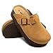 Vayfio Women's Suede Clogs Cork Footbed Sandals Comfort Platform Mules with Arch Support Adjustable Buckle Slip On Slippers Brown 10