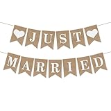 Just Married Girlande,Deko Hochzeit Girlande,Vintage Wimpelkette,Just Married Auto Deko Hochzeit Banner für Wedding Brautdusche Hochzeitszeremonie(Leinen)