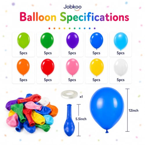 Image of Jobkoo Assorted Colors Rainbow Balloons 12 Inch Colorful Multicolor Balloon
