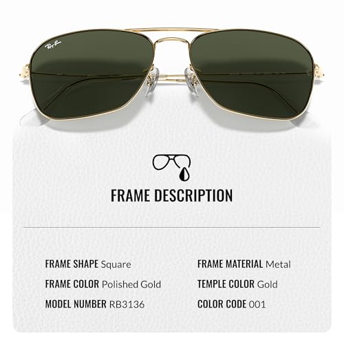 Image of Ray-Ban RB3136 CARAVAN Square Shaped Sunglasses for Men & Women with Official RAYBAN Eyewear Kit