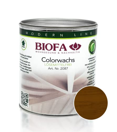 BIOFA Colorwachs lösemittelfrei farbig natürliche Holz-Wachs-Lasur mit Carnaubawachs für Holzdecken, Möbel, Spielzeug Palisander 0,375L