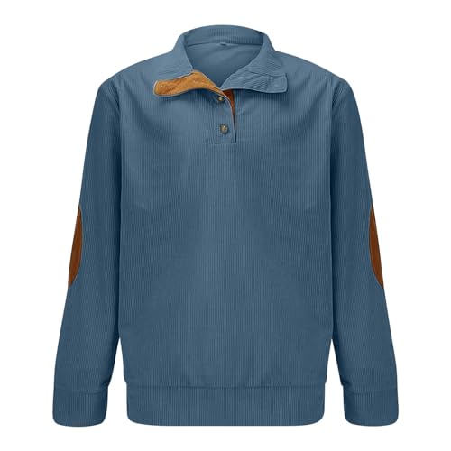 Bidobibo Mens Casual Corduroy Sweatshirts Long Sleeve Stand Collar Button Pullover Fall Lightweight Big and Tall Hoodies2