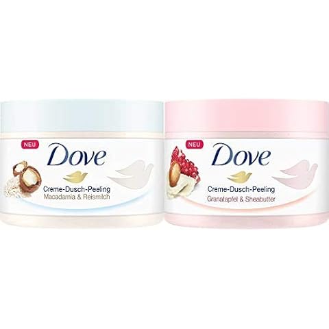 Dove Dusch-Peeling Macadamia & Reismilch, 4er Pack + Dove Creme-Dusch-Peeling Cover