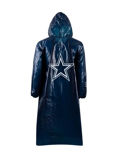 Image of NFL Waterproof Rain Poncho for Adults, Sporty, Elastic Sleeves and Drawstring Hood, Unisex Rain Coat