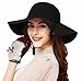 ASSQI Women's 100% Wool Foldable Wide Brim Retro Fedora Floppy Felt Bowler Hat (Black)