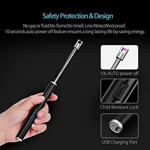 Electric Arc Lighter AUERVO Candle Lighter USB Rechargeable Multi Purpose Longer Flexible Neck Lighter Flameless Windproof for Kitchen Grilling BBQ Camping Stove (Black)