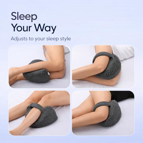 Image of Kalina Orthopedic Knee Pillow for Side Sleepers - Memory Foam Leg Pillow with Adjustable Strap for Sciatica, Hip, Knee & Lower Back Pain Relief - Premium Fabric with Washable Cover (Grey)