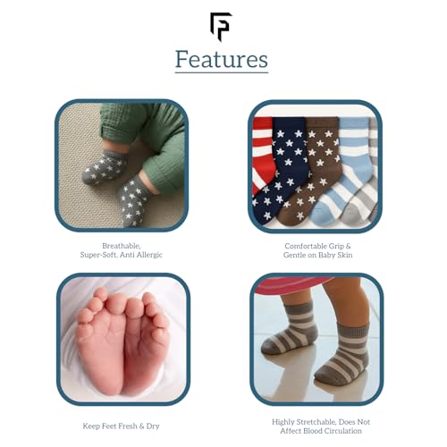 Image of FOOTPRINTS Organic cotton Kids Socks - Pack of 6 Pairs - Star Stripe