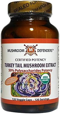 Turkey Tail Organic Extract 50% Polysaccharide Potency Mushroom Defenders 120 Veg Cap
