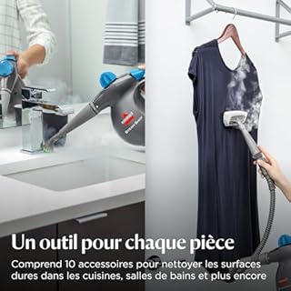 BISSELL Steam Shot, nettoyeur vapeur portable avec 10 accessoires, nettoyeur vapeur portable polyvalent, pour plans de travail, carrelage, joints, cuisine, salle de bains, fenêtres, 4267E