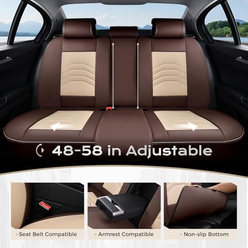 Image of Coverado Seat Covers for Cars, 5 Seats Seat Covers Full Set, Faux Leather Seat Covers for Cars, Automotive Seat Covers Universal Car Seat Protector Seat Cushion Fit for Most Cars Trucks, Coffee&Beige