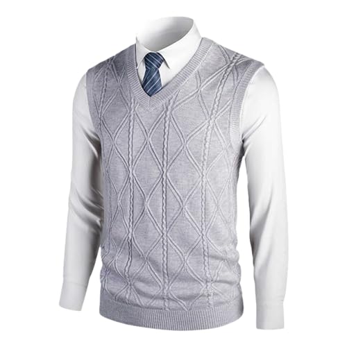 Chaleco de punto de lana para hombre con cuello en V suéter sin mangas casual