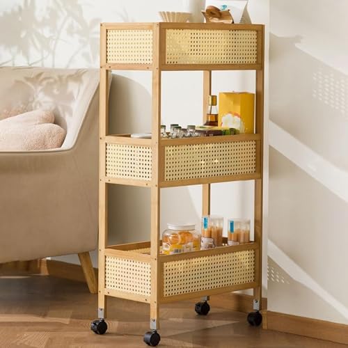 Carro de almacenamiento delgado de 3 niveles: carrito de noche de madera con estantes para sala de estar, dormitorio, cocina, soluciones de organización