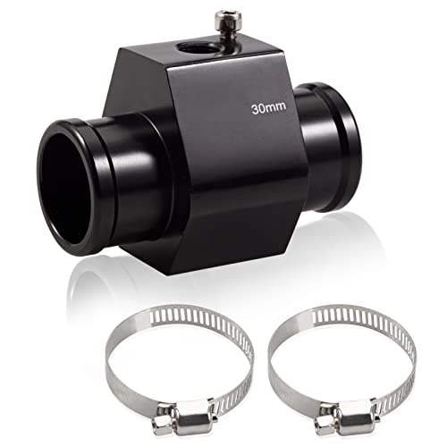 Aluminum Water Temperature Joint Pipe Connector 30mm 1-3/16" Radiator Hose Sensor Gauge Adapter with 2 Hose Clamps Water Temp Meter Gauge Joint Pipe Temperature Sensor Adapter