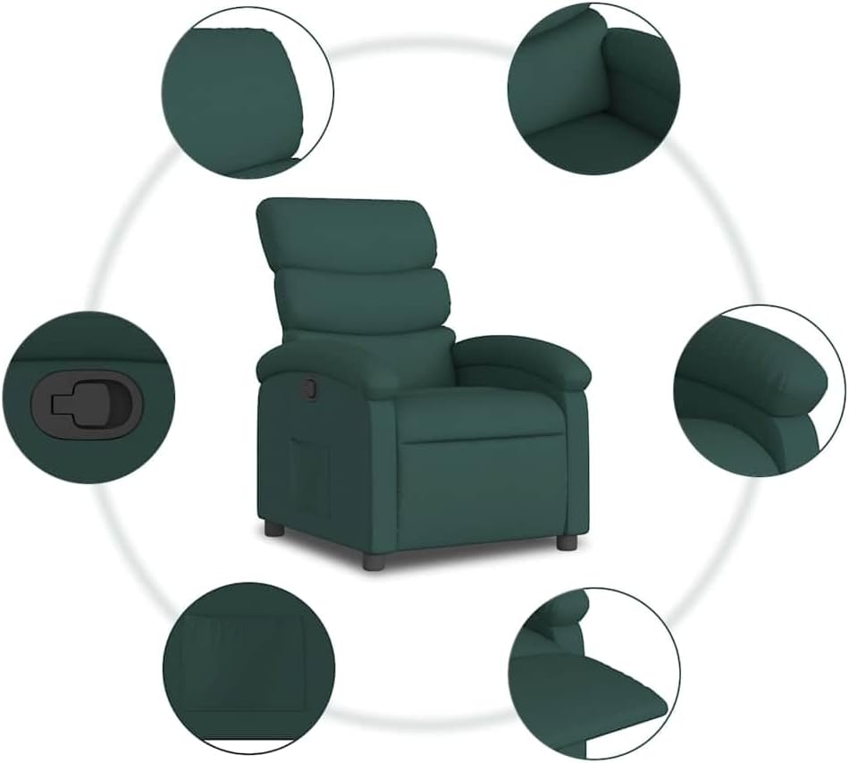 vidaXL Manual Recliner Chair for Adults, Single Home Theater Seating with Lumbar Support & Adjustable Backrest/Footrest, Modern Reclining Sofa for Living Room, Dark Green Fabric