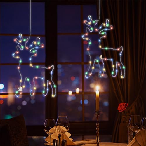 Beleuchtet Rentier Weihnachtsdeko, 2 Stück 80 LED Bunt Fenster...