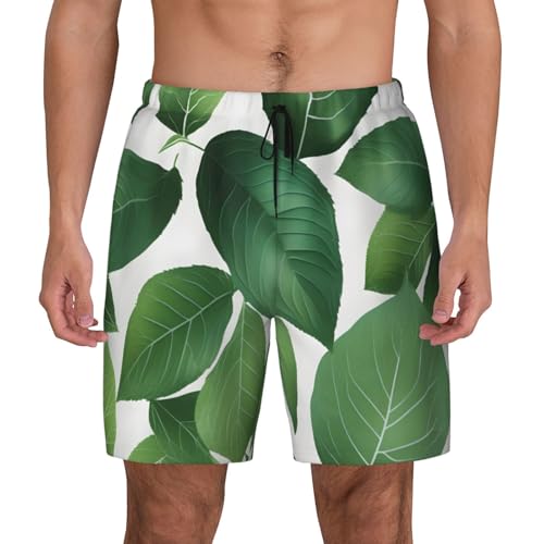 Men's Herb Plant Leaf Print Quick-Dry Mesh Swim Trunks Stretch Lining Beach Shorts Surfing Summer Vacations2
