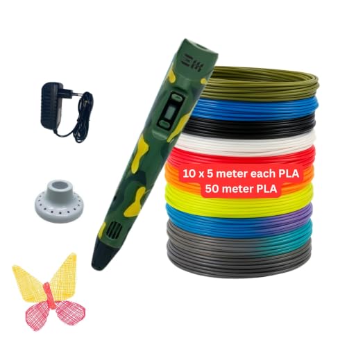 Image of 3D Pen (Camouflage Color) with 10in1 PLA Filament - 3D Pen Set for Kids - Adapter 10in1 PLA 5m Included