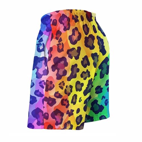 Rainbow Leopard Print Men's Swim Trunks Breathable Bathing Suit Swimming Board Shorts Hawaiian Beach Swimwear3