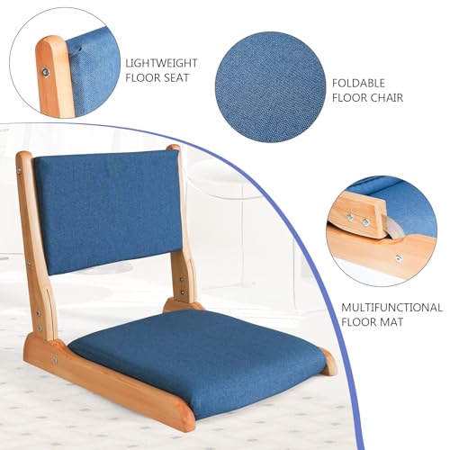 Image of Japanese Floor Chair with Back Support, Foldable Meditation Chair, Legless Tatami Chair with Cushion, Floor Seat for Living Room, Bedroom, Bay Window (2, Blue)