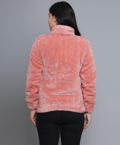 Image of Women's Ultra-Soft Plush Fleece Winter Jacket with High Neck & Full Front Zipper | Warm Cozy Fur Coat for Casual, Travel, Outdoor & Daily Cold Weather Wear