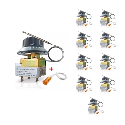 kit 10 Termostato Capilar Universal com Luz Indicadora Automatico Liga/Desliga 50°-300°C, AC 250V/16