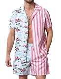 UUMIAER Men's Hawaiian Shirts and Shorts Flower Print Button Down Casual Shirt Beach Suit Summer Vacation Outfits