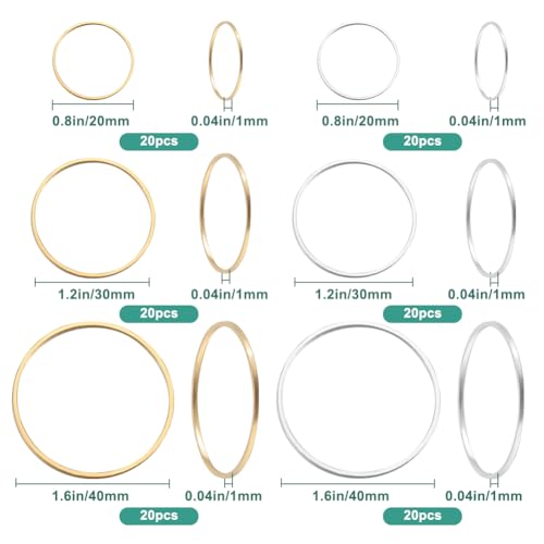 SOFPLATE 1 Box 6 Styles 120pcs Earrings Beading Hoop Round Beading Hoops Gold Silver Brass Circle Linking Charms Beading Hoop Findings for Jewellery Making Supplies DIY Crafts Decorative - Image 2