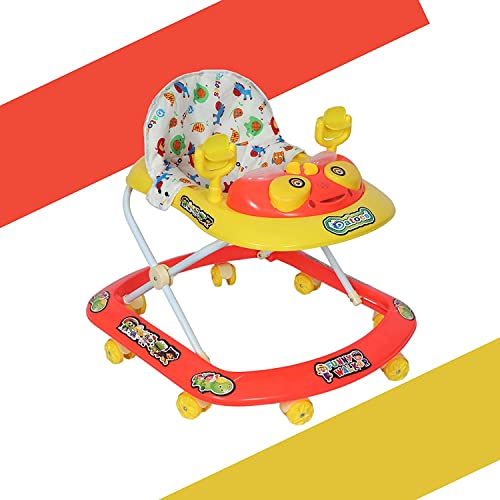 Image of FunZone Kids DatoesBaby Walker Kid Toys, Multi-Function Anti-Rollover Folding Walker with Height Adjustable 6-18 Months Kids Walkers (RED- Yellow)