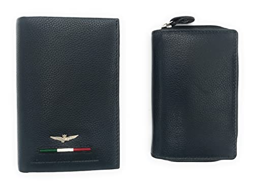 Aeronautica Militare Cartera de cuero divisible 2 en 1 FLIGHTER AM-156, turquesa, Clásico Cover