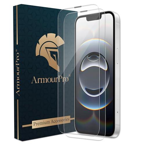 Image of ArmourPro Borderless Tempered Glass for iPhone 16e, iPhone 14, 13 and 17E (6.1 Inches) with Anti Dust Mesh Filter, 9H Hardness Shatterproof, Full Screen Coverage and with Installation Kit | Pack of 2