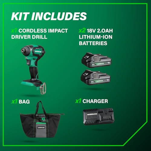 Metabo HPT 18V MultiVolt Impact Driver Tool Kit, 1/4-Inch Chuck, (2) 2.0Ah 18V Batteries, 1549 in-lbs Torque, Brushless Motor, Compact Size & Weight, Lifetime Power Tool Warranty, WH18DEX thumbnail 5