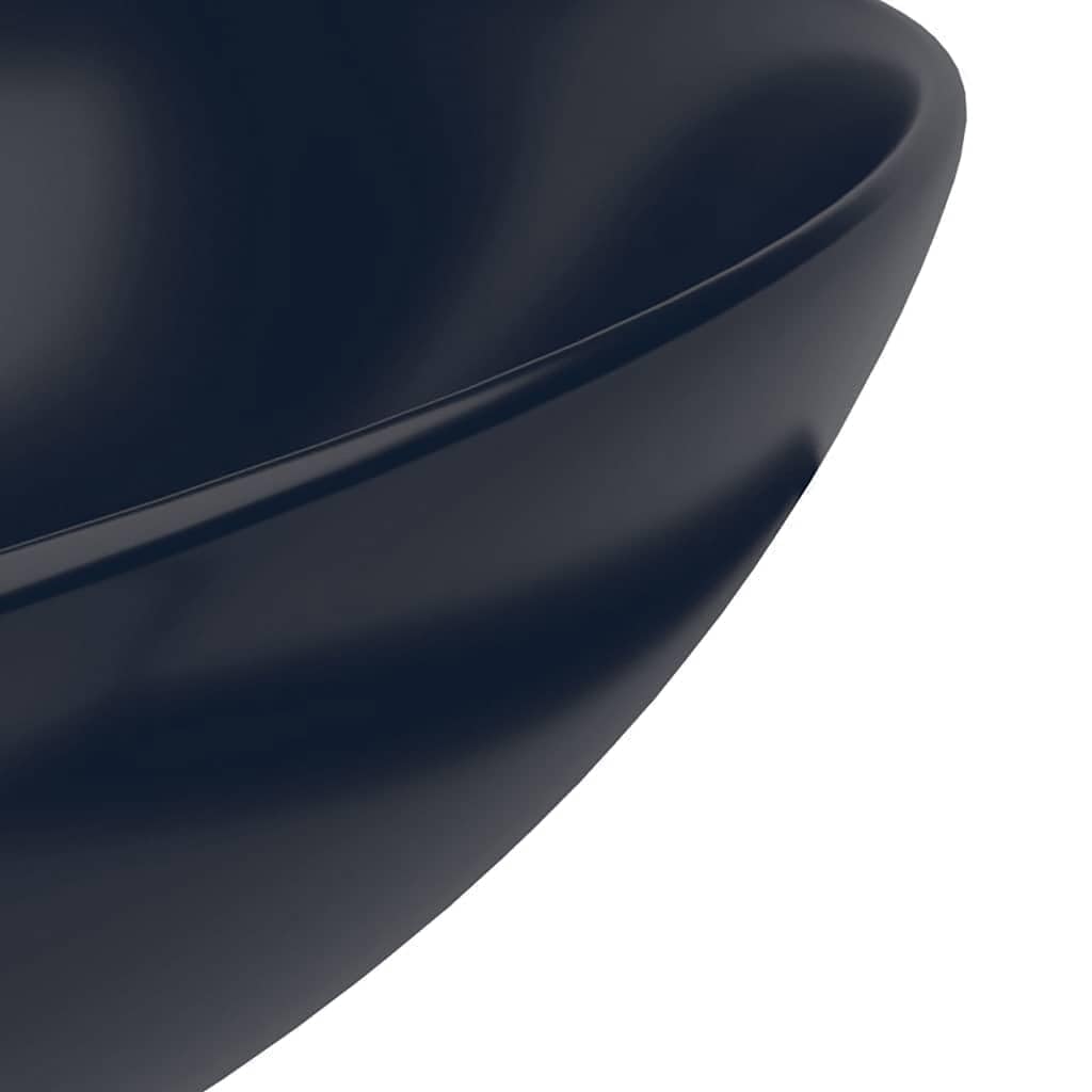 Lavabo de cerámica azul oscuro, redondo, 280 mm de diámetro, 100 mm de altura, para baño de invitados, sanitario con desagüe de 45 mm y orificio para grifo, montaje en lavabo
