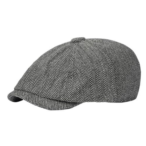 Peaky Blinders Newsboy Cap - Mens Tweed Flat Cap Adjustable Cotton Light Grey One Size Autumn Winter