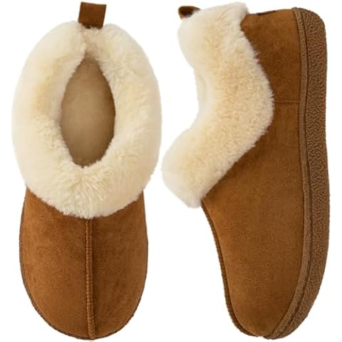 HomeTop Women's Closed-back Slippers Faux Wool Warm Non-slip Outdoor Indoor House Shoes Cover