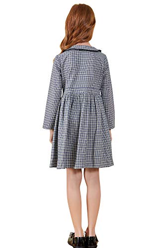 Image of SOLOCOTE Girls Plaid Dress Cotton Casual Spring Long Sleeve Dresses Peter Pan Collar 3-14Y