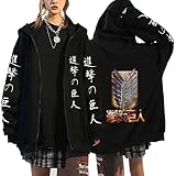 Anime attaque Titan sweat à capuche unisexe 3D imprimé Cosplay noir sweat à capuche imprimé veste à capuche zippée avec poche pour adultes jeunesse (Black1,XXXL)