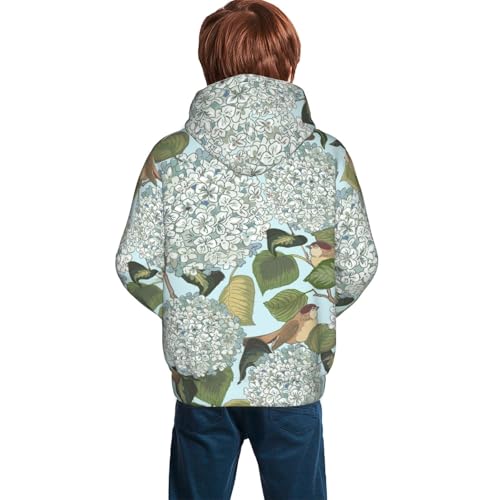 Hydrangea and Small Bird Kid Hoodies Boys Sweatshirts Girls Pullover with Pocket4