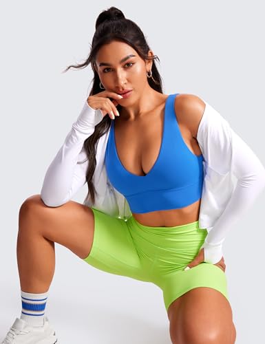 Image of CRZ YOGA Butterluxe V Neck Longline Sports Bra | Light Support, Removable Pads, Yoga, Extremely Soft, U Back, Wide Straps, for Women