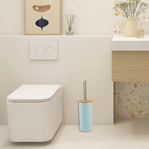 Image of Toilet Brush & Holder Set - Baby Blue, Plastic Nylon Bristles, Ceramic Handle & Holder, Porcelain Surface, Medium Firmness
