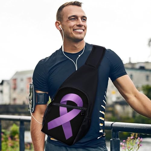 Purple Awareness Ribbon Crossbody Sling Bags Chest Shoulder Backpack DayPack Handbag3
