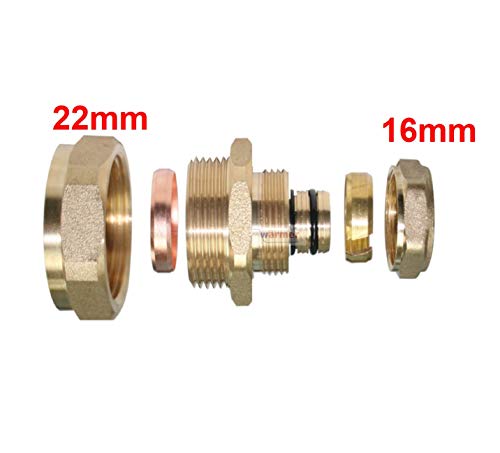 Adaptador reductor 16 mm Tubería de cobre de compresión -22 mm plástico