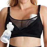 Momcozy Mesh Support Pumping Bra Hands Free Suitable for 36C-44H, HF018 Comfortable Plus Size Pumping and Nursing Bra in One Black
